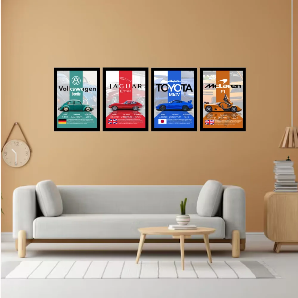 Djane Studio Supercars Wall Frame Set | Premium Wall Art for Living Room, Bedroom, Office & Gaming Room | Modern Home Décor | Pack of 3 | Size 12x8 Inch